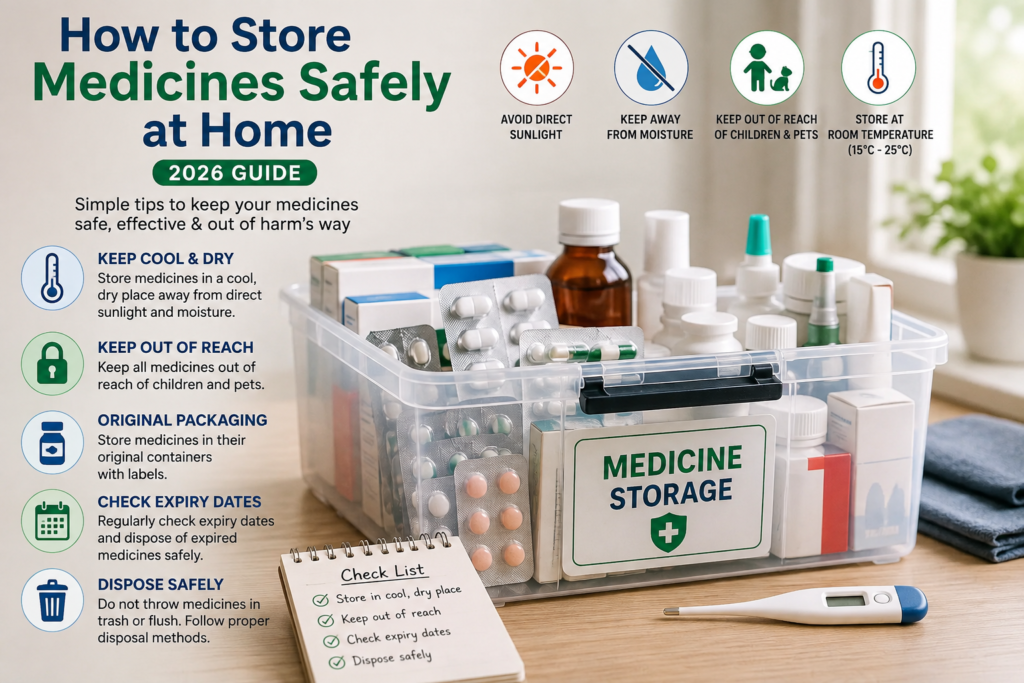 Store medicines safely at home in a cool dry place